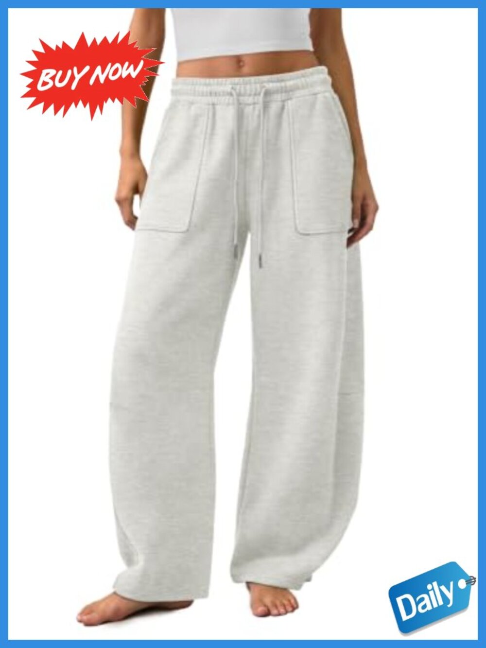 Barrel Sweatpants Wide Leg Baggy Cotton Polyester Drawstring Pockets